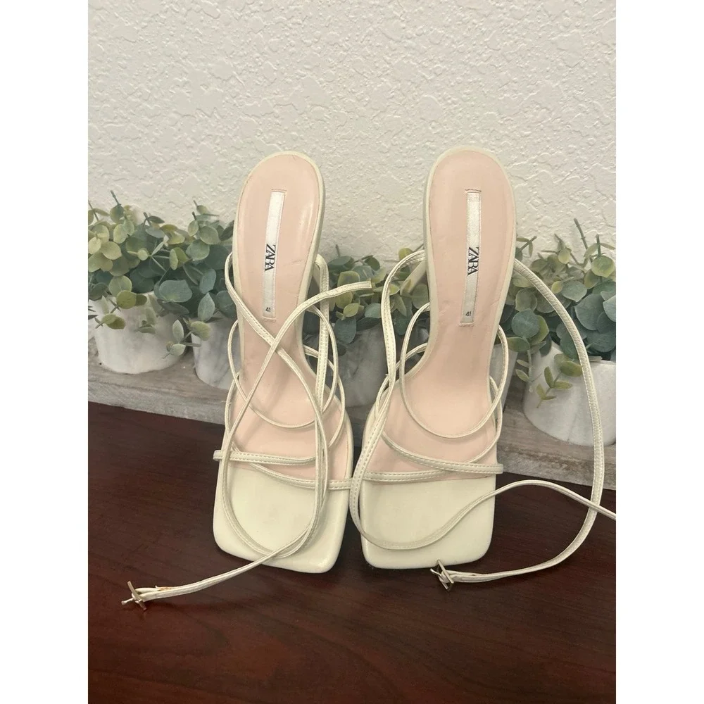 Zara stappy cream colored heels size 41 or 10.5 - Picture 2 of 6